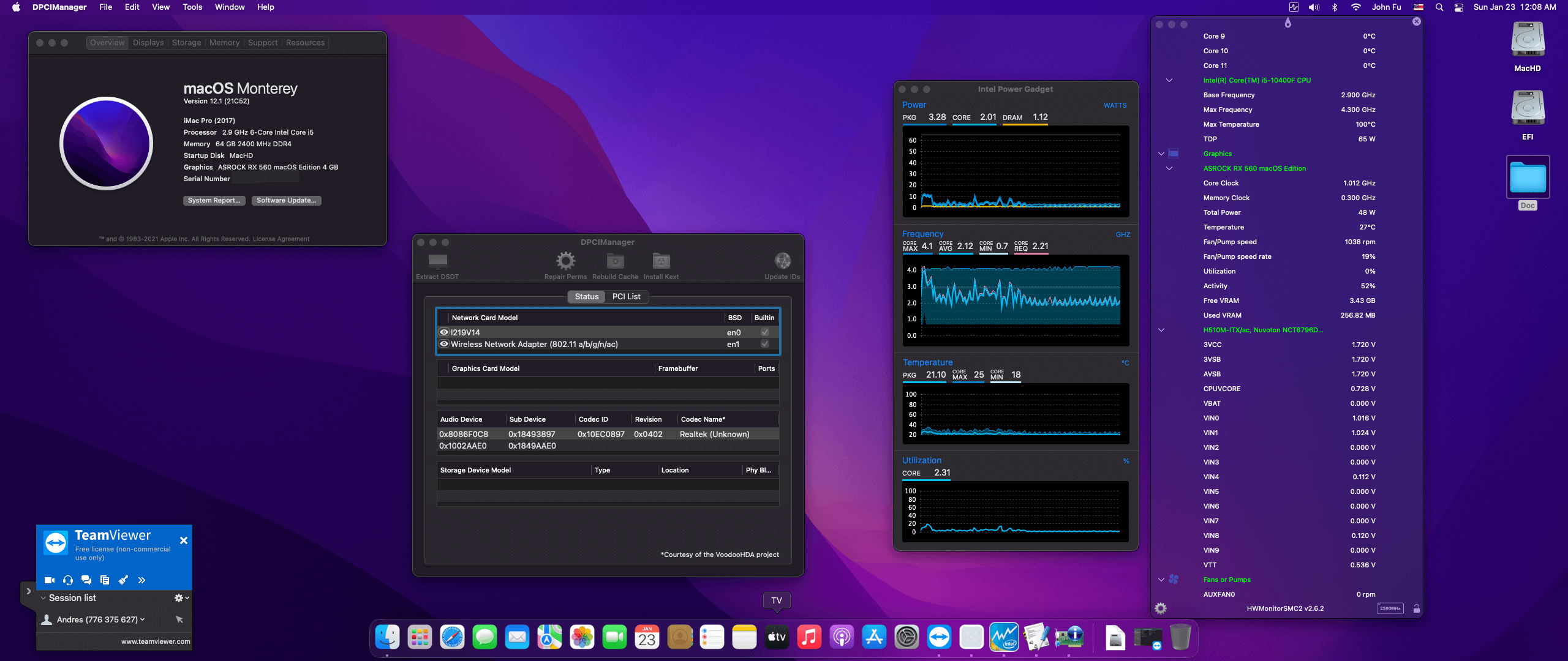 Success Hackintosh macOS Monterey 12.1 Build 21C52 in Asrock H510M-ITX/ac + Intel Core i5 10400 + Asrock RX 560